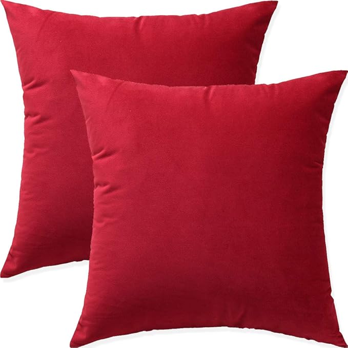 Artaimee Harvard Crimson Velvet Throw Pillow Covers – 18x18 Inches, Set of 2 – Soft, Cozy Cushion Covers for Sofa, Bed, Chair, Couch, Home Décor