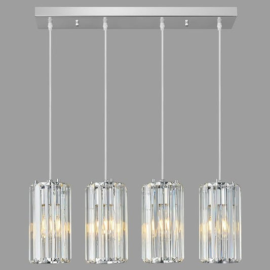 Chrome Pendant Lighting Modern Pendant Light, Mini Crystal Chandeliers,Adjustable Pendant Light Fixture for Kitchen Island Dinning Room Corridor Bedroom(Gold 4-Light)
