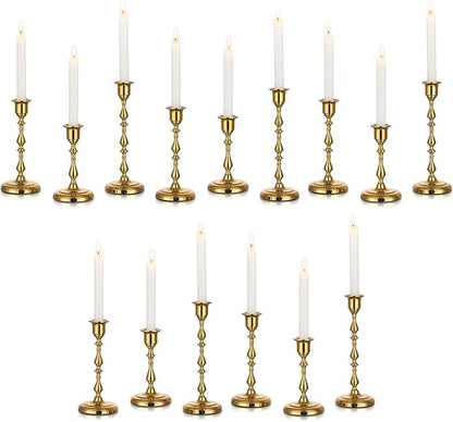 Brass Candlestick Holders Vintage: Set of 15 Gold Taper Candle Holder Metal Candle Sticks Holder Antique Decoration for Dinning Table Mantel Wedding Centerpieces Christmas Party