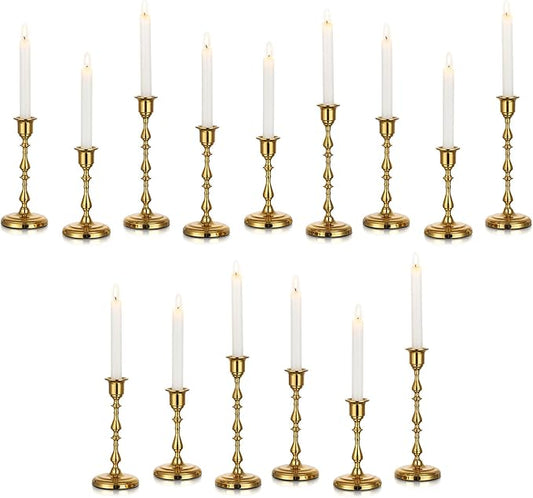 Brass Candlestick Holders Vintage: Set of 15 Gold Taper Candle Holder Metal Candle Sticks Holder Antique Decoration for Dinning Table Mantel Wedding Centerpieces Christmas Party