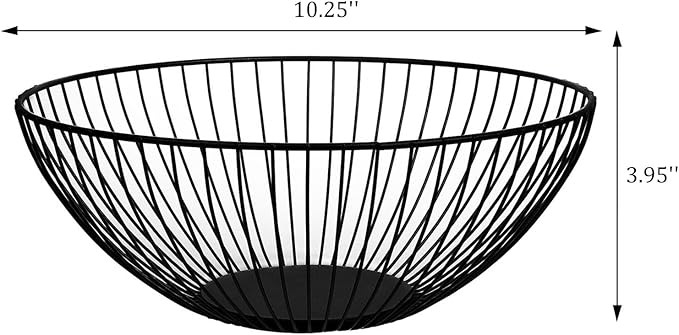 IBWell Wire Fruit Basket Fruit Bowl Kitchen Fruit Basket Stand Fruit Bowls for the Counters Metal Fruit Bowl (Bowl) (Black)