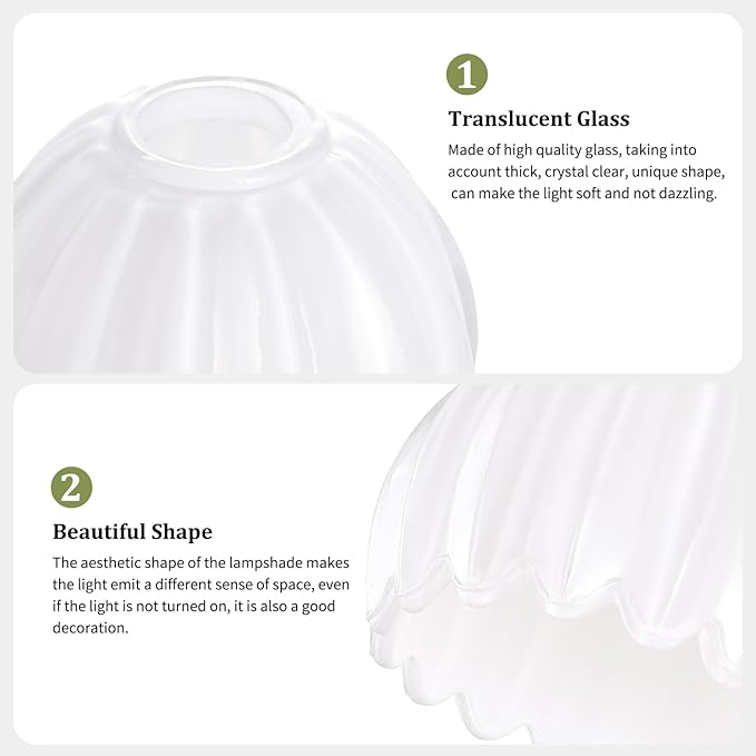 Tulip Lamp Shades Replacement, 5" Dia. * 4.25" H White Glass Sconce Shade Heavy and Thick for Wall Sconces Pendant Lights Ceiling Lights Chandelier, 2 Pack