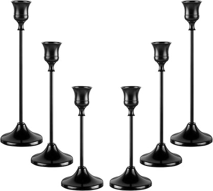 Taper Candle Holders, Tall Vintage Metal Candlestick Holders, 6 PCS Black Candle Sticks Holders for Home Decor Table Centerpiece Wedding Housewarming Festival, Black, 2 Sets (6 pcs)