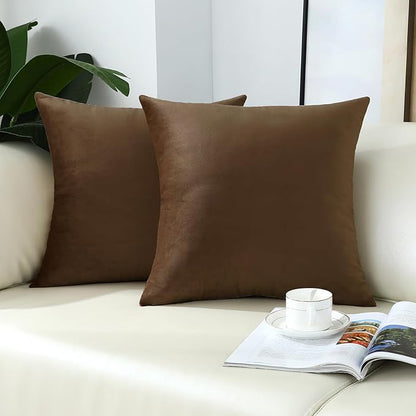 mixeoo Light Brown Velvet Throw Pillow Covers 18x18 Inch Set of 2, Super Soft Thick Decorative Square Cushion Cases for Living Room Sofa Couch Decor