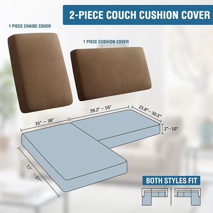 H.VERSAILTEX Fleece 2 Piece Sectional Couch Covers L Shape Stretch Couch Cushion Covers Thick and Soft Sofa Covers for Sectional Sofa Set Washable (2 Seater + 1 Chaise, Camel)