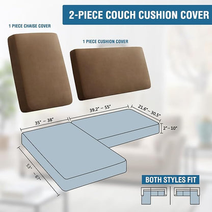 H.VERSAILTEX Fleece 2 Piece Sectional Couch Covers L Shape Stretch Couch Cushion Covers Thick and Soft Sofa Covers for Sectional Sofa Set Washable (2 Seater + 1 Chaise, Camel)