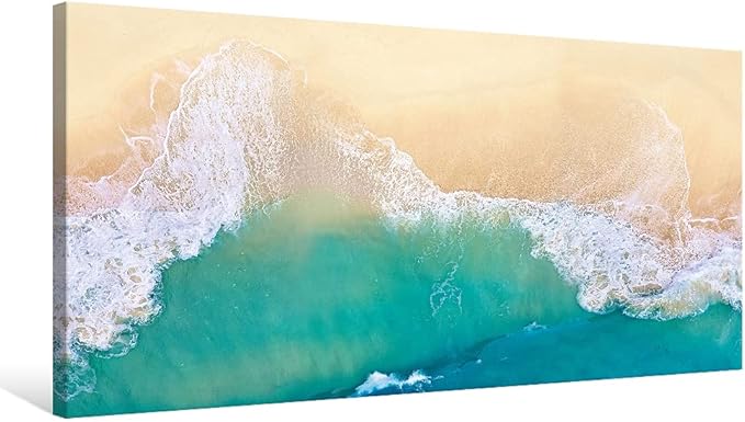 Goldfoilart Beach Canvas Wall Art Ocean Sea Waves Wall Decor Coastal Photography Framed Artwork for Bedroom Bathroom Living Room Ready to Hang 20" x 40"