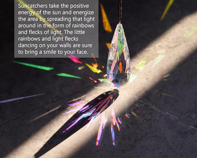 H&D HYALINE & DORA 120mm Hanging Window Crystal Teardrop Prism, Suncatcher Crystal Light Catcher, Glass Hanging Ornaments, Rainbow Maker Pendant Decoration