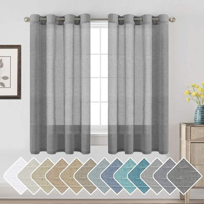 H.VERSAILTEX Linen Semi Sheer Curtains 63 Pair Set Linen Textured Sheer Curtains Nickel Grommet Window Treatment Panels for Bedroom, Open Weave, 52" W x 63" L, Charcoal Grey