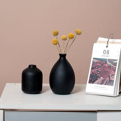 Black Ceramic Vase Set of 4, Classic Matte Vases Home Decorations for Table Shelf Office Decor (Black)