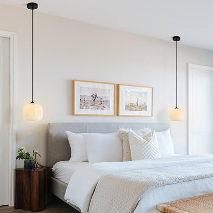 KCO Lighting Frosted White Glass Pendant Light Black Farmhouse Kitchen Light Fixtures Ceiling Hanging Over Table Mid Century Modern Globe Pendant Light Single Hanging Light Fixture