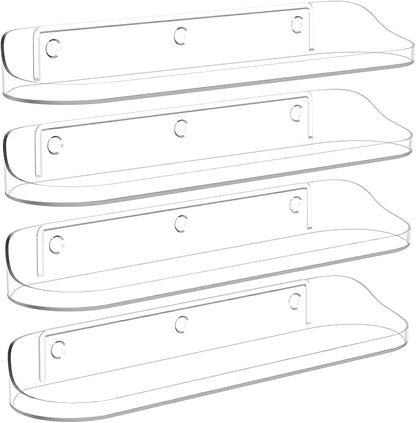 SpaceWhisper Floating Shelves for Wall, 4-Pack 15" Wall Shelves for Bathroom, Bedroom, Kitchen, Living Room, Display Hanging Shelf Organizer for Book, Picture Ledge, Figure Storage, Room Decor (Clear)