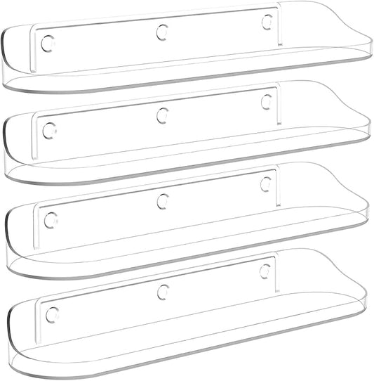 SpaceWhisper Floating Shelves for Wall, 4-Pack 15" Wall Shelves for Bathroom, Bedroom, Kitchen, Living Room, Display Hanging Shelf Organizer for Book, Picture Ledge, Figure Storage, Room Decor (Clear)