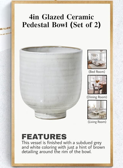 Serene Spaces Living Small Glazed Ceramic Pedestal Bowl, Set of 2- Centerpiece for Vintage Weddings, Events, Measures 4.25" Tall and 4" Diameter