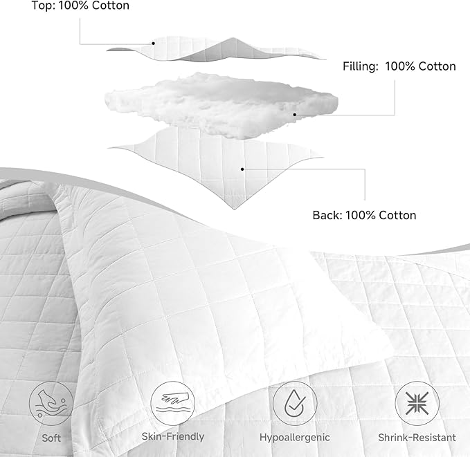 Quilt Sets California King Size - 100% Cotton Lightweight Luxury Comforter Set, Oversized Extra Wide Stitching Bedding Set Bedspread Coverlet with 2 Pillowcase Suitable for All Season, White