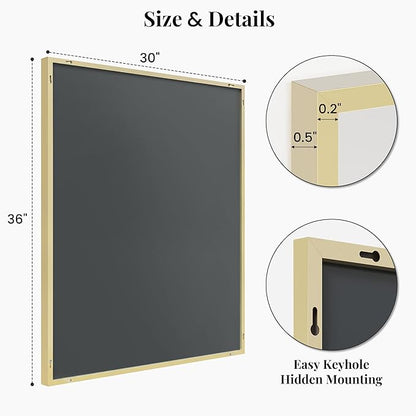 30"x36" Gold Bathroom Mirror for Wall, Metal Framed Vanity Mirror, Large Rectangular Mirror Over Sink, Mid-Century Modern Decor, Flush Mount