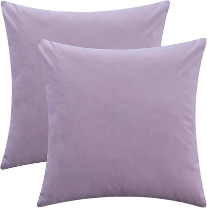 Set of 2 Soft Velvet Throw Pillow Covers, Decorative Solid Cushion Cases for Sofa Couch and Bed - 20"x20", Lavender