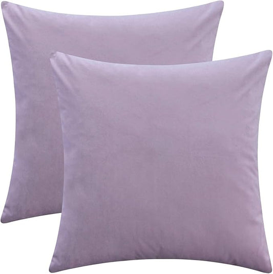 Set of 2 Soft Velvet Throw Pillow Covers, Decorative Solid Cushion Cases for Sofa Couch and Bed - 18"x18", Lavender