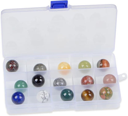 LPbeads 20mm 15pcs Natural Gemstone Polished Sphere Healing Crystal Rocks Ball Mineral Collection Decoration Kit