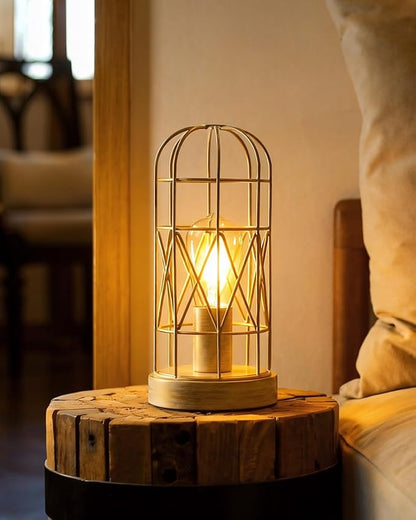 Unique Industrial Cage Table Lamp with Touch Control & Dimmable Light - 28" Metal Mesh Desk Lamp with 3-Way Dimmer, E26 Socket, Includes LED Bulb, White