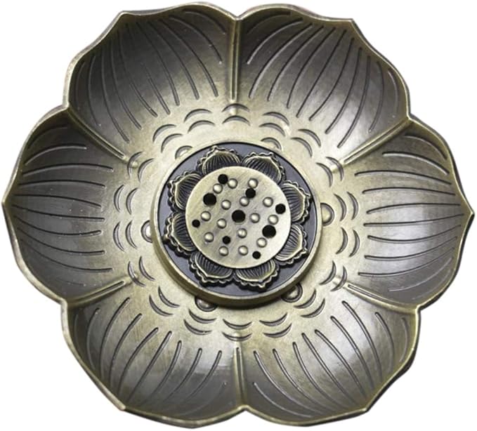 Incense Holder with Incense Stick Tray,Multi-Functional Incense Burner and Stick Holder Combo,Detachable Ash Catcher (Golden,Bronze Lotus)