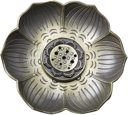 Incense Holder with Incense Stick Tray,Multi-Functional Incense Burner and Stick Holder Combo,Detachable Ash Catcher (Golden,Bronze Lotus)