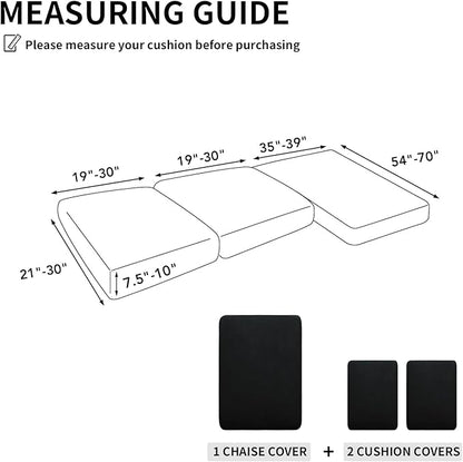 Easy-Going 100% Waterproof 3 Pieces Couch Cushion Covers for Sectional Sofa Left/Right L Shape Chaise Lounge Sofa Seat slipcover Anti-Slip Sofa Cover (2 Seater + 1 Chaise, Black