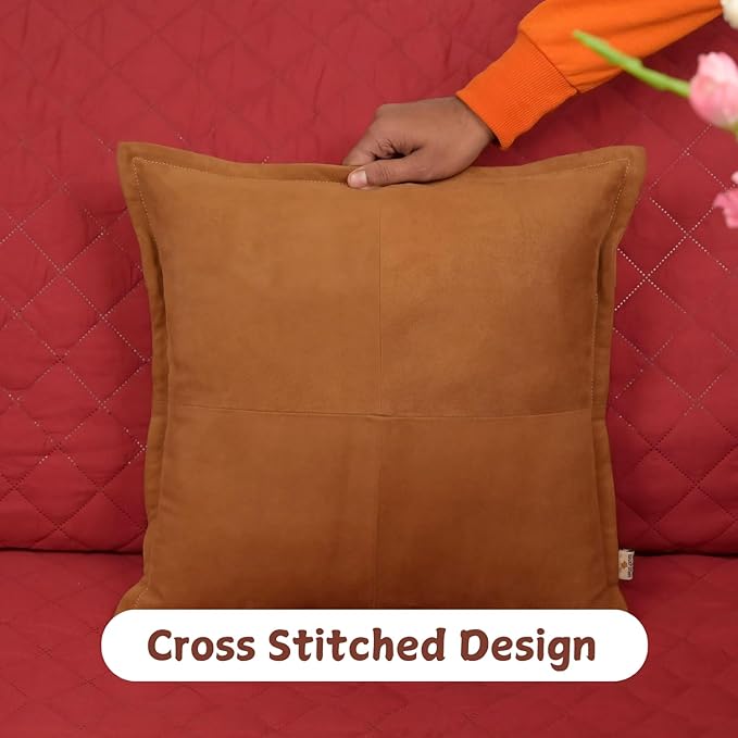 Genuine Suede Leather Pillow Cover, 14x14 Inch Case for Lumbar Throw Couch Pillows, Thick & Soft Cushion Covers for Sofa Bed Home Decor (Suede Tan Box Pack of 1)