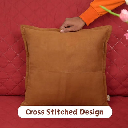 Genuine Suede Leather Pillow Cover, 14x14 Inch Case for Lumbar Throw Couch Pillows, Thick & Soft Cushion Covers for Sofa Bed Home Decor (Suede Tan Box Pack of 1)