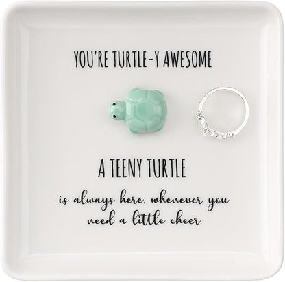 HOME SMILE Turtle Ring Dish Tray- Birthday Gifts for Women Friends Mothers Day Graduation Teacher Appreciation Retirement Christmas,You're Turtley Awesome