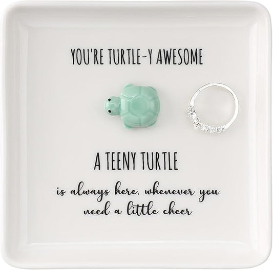 HOME SMILE Turtle Ring Dish Tray- Birthday Gifts for Women Friends Mothers Day Graduation Teacher Appreciation Retirement Christmas,You're Turtley Awesome