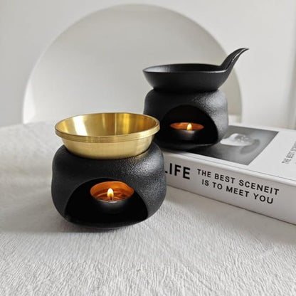 Delicate Romantic Metal Tealight Candle Holder Oil Tart Burner Aroma Diffuser Furnace Home Decoration Split Design Black