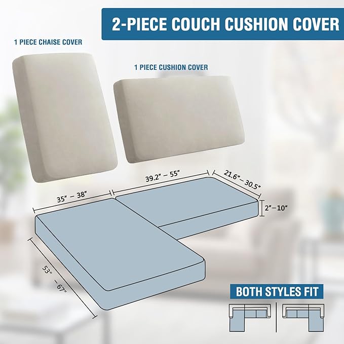 H.VERSAILTEX Fleece 2 Piece Sectional Couch Covers L Shape Stretch Couch Cushion Covers Thick and Soft Sofa Covers for Sectional Sofa Set Washable (2 Seater + 1 Chaise, Pale Oak)
