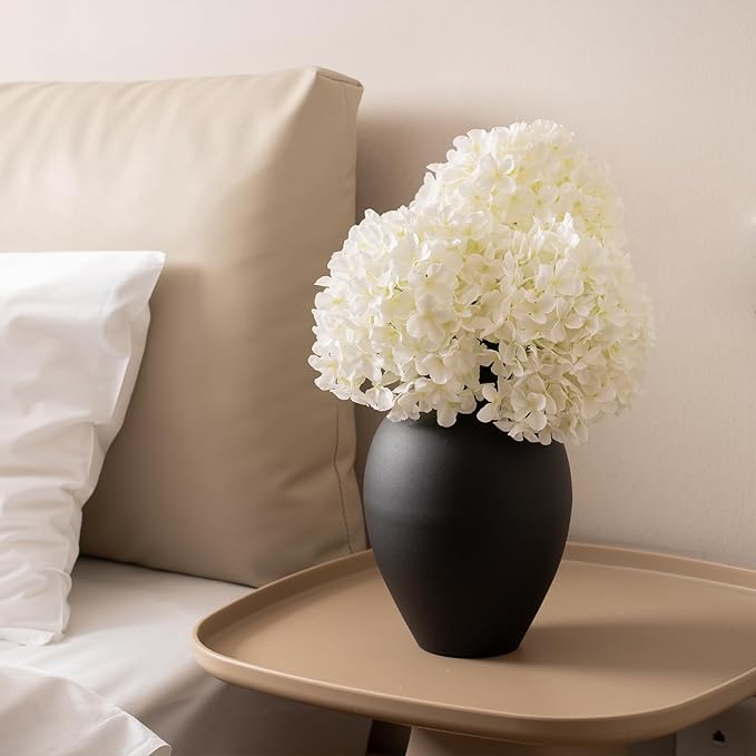Matte Black Metal Vase, 9.5 Inch Tall Oval Shaped Decorative Flower Vase for Tabletop, Minimalist Modern Home Décor, Centerpieces for Living Room, Dining Room, Wedding or Office