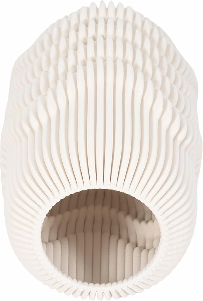 Ceramic Vase for Office and Room Decor – 3D Printed Ribbed Elegant Flower Vase for Bedroom, Table, and House Setting – Minimalist Accent for Home and Living Room Decor – Ivory (14 Inch)
