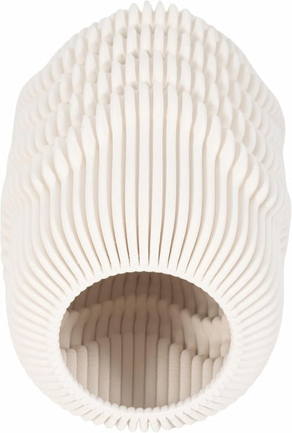 Ceramic Vase for Office and Room Decor – 3D Printed Ribbed Elegant Flower Vase for Bedroom, Table, and House Setting – Minimalist Accent for Home and Living Room Decor – Ivory (14 Inch)