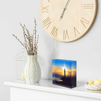 Desk Ornaments Lighthouse on Sunset Acrylic Desk Decor 4x4 Tabletop Wall Sign - Appreciation and Housewarming Presents for Coworkers and Friends
