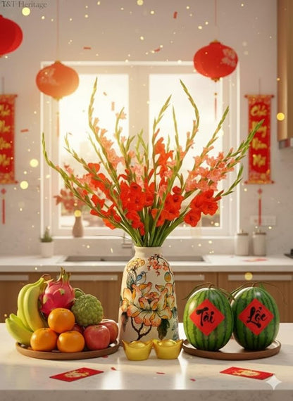 Heritage T&T Handmade Mosaic Ceramic Vase – Flower Design – 31.5 cm (12.4 in) – Home Décor Mosaic Collection – Bat Trang Vietnam