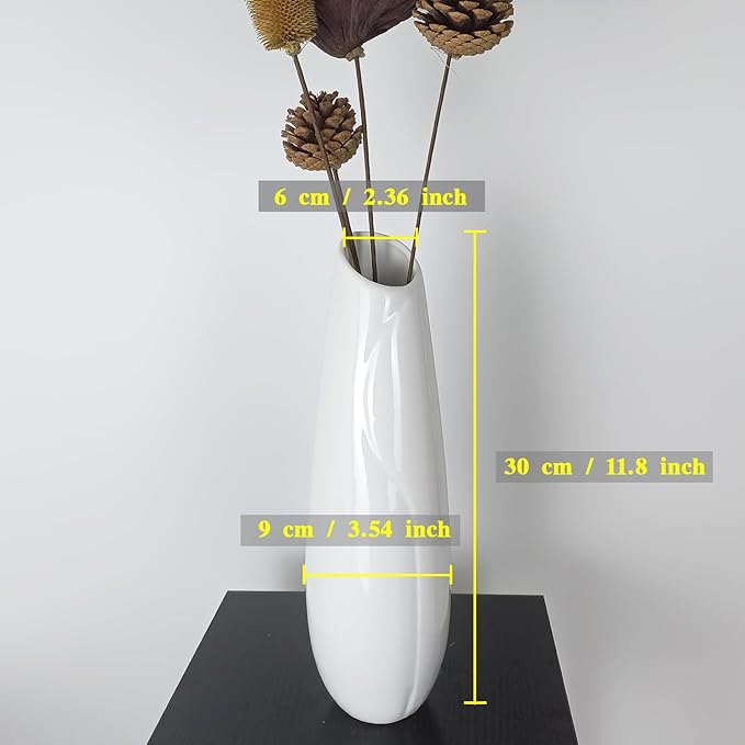 12Inch Tall White Ceramic Flower Vase,Home Decor White Vases for Pampas Grass,Modern Textured Vases for Living Room Decorations,Shelf,Table Centerpieces,Farmhouse Small Ceramic Vase