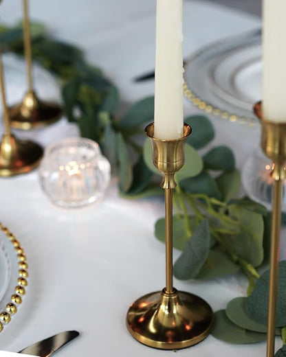 Willceka Gold Candlestick Holders, Taper Candle Holders, Set of 3 Brass Candle Holder Set, Vintage Table Centerpiece for Wedding Christmas Holiday