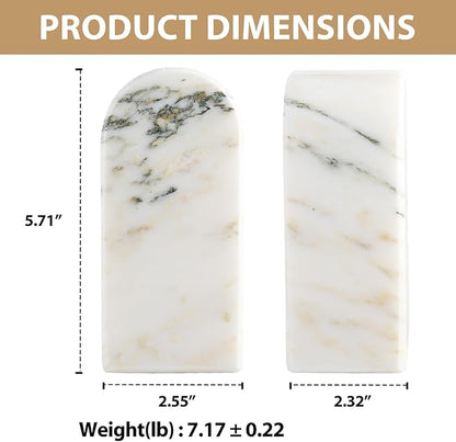 Koville Natural Marble Bookends for Shelves, 7lbs Heavy-Duty Marble Book Holders, Decorative Book Ends, Bookshelf Apartment Decor for Normal Books/CD/Video Games