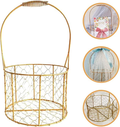 Decorative Iron Wire Fruit Basket with Handle Round Storage Basket for Wedding Decoration Floral Arrangements and Organizing Charming and Versatile Design