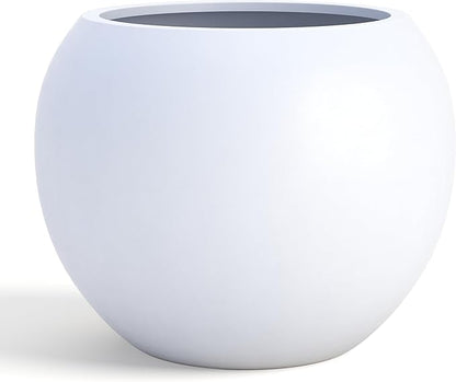 DTY Signature Mount Sherman Modern Indoor Outdoor Fiberstone Sphere Planter, Durable Round Garden Pot, Weather Resistant, Drainage Hole & Rubber Plug - Small, White