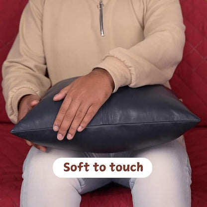 Lambskin Leather Pillow Cover, Hand Panel Stitched Leather Decorative Throw Pillow Covers for Couch Sofa Bed Living Room Garden (14x14 Inches, Gun Metal Blue Pack of 1)