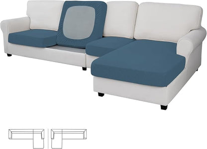 Easy-Going Stretch 4 Pieces Couch Cushion Covers for Sectional Sofa Left/Right L Shape Chaise Lounge Sofa Seat slipcover Anti-Slip Sofa Cover Soft (3 Seater + 1 Chaise, Bluestone)