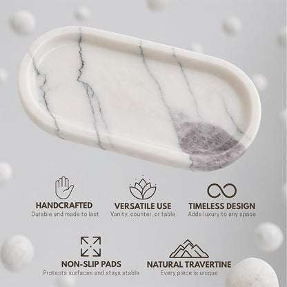 Handcrafted Marble Tray – Bathroom Counter Organizer, Jewelry Tray, Perfume Organizer & Decorative Tray for Vanity Accessories, Coffee Table Decor & Bathroom Countertop (Oval, Leilac)
