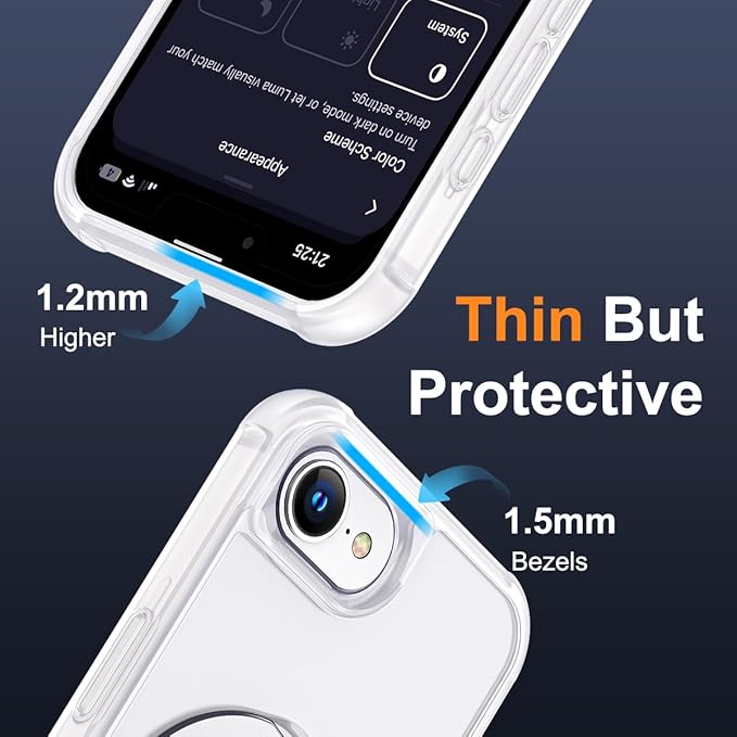 Compatible with iPhone 16E Case with Invisible Magnetic O-Ring Stand Military-Grade Phone Case for iPhone 16E 6.1" 2025 [Compatible with Mag-Safe][Great Grip Feeling],Translucent