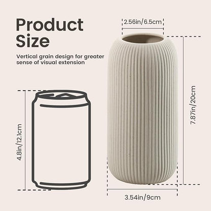 Bohemian Beige Ceramic Vase - for Pampas Grass, Mantel, Bookshelf, Entryway and Living Room Decor (Beige, 8in-Pill)
