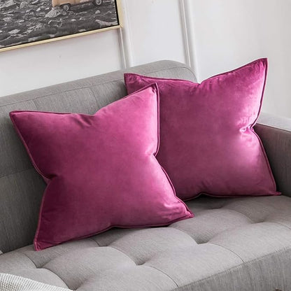 MIULEE Pack of 2 Decorative Velvet Throw Pillow Cover Soft Hot Pink Pillow Cover Soild Square Cushion Case for Spring Sofa Bedroom Car 18x 18 Inch 45x 45cm