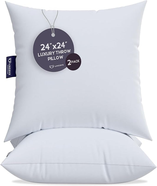 Lincove Euro Throw Pillow Insert Square 24"x24" Pillow – Made in Canada, 100% Cotton Shell, Down Alternative Filling, Vegan-Friendly, Hypoallergenic - Decorative Couch Pillows, 2 Pack